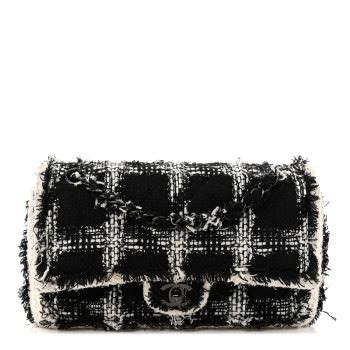 chanel tartan fabric black|CHANEL Tweed Quilted Tartan Medium Double Flap Black.